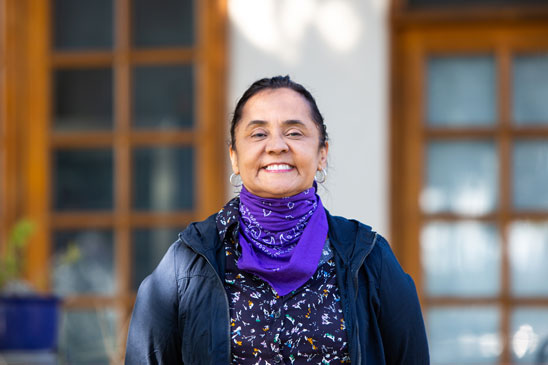 woman in purple scarf