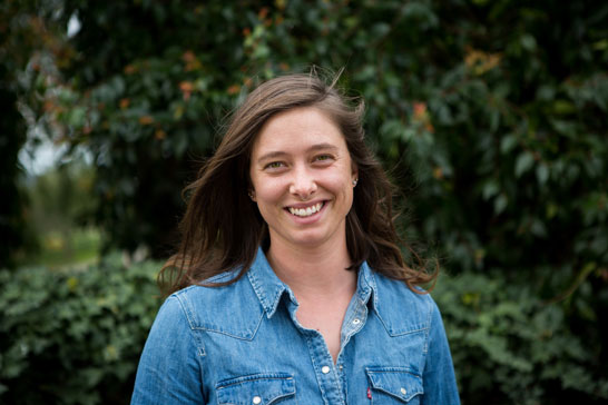 woman in denim shirt