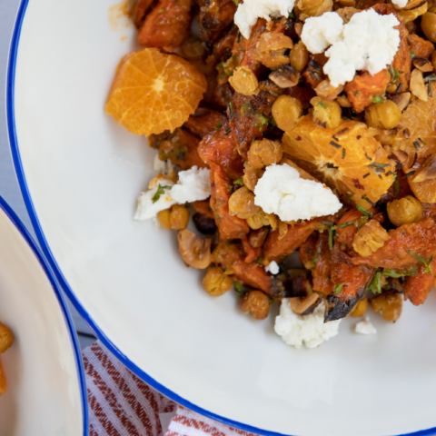 Mandarin-Carrot Salad with Chipotle Dressing and Hazelnut-Chickpea Crisp￼