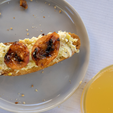 Apricot Crostini with Caramelized Leek Goat Cheese