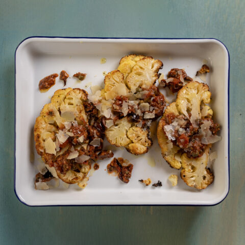 Roasted Cauliflower Steak with Spicy Tomato-Caper Sauce