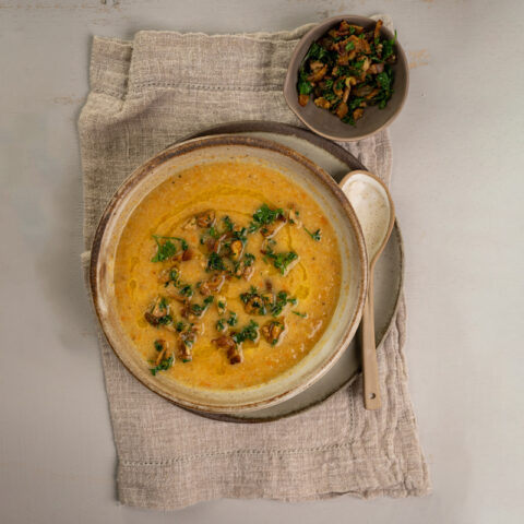 Spiced Lentil, Bacon, and Cauliflower Soup with Fried Walnuts and Parsley